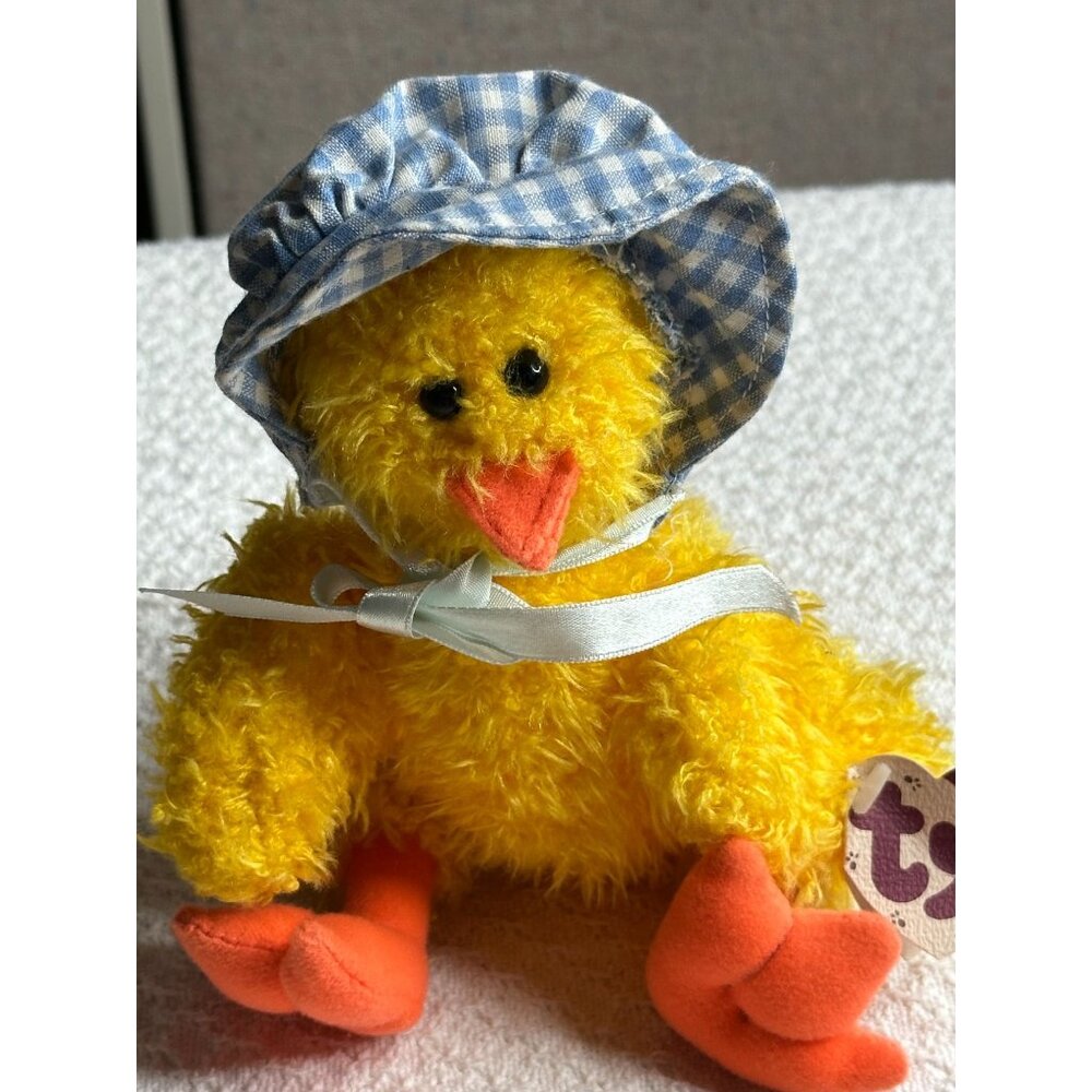 Ty Collectibles Bonnie Yellow Plush Duck Sitting Gingham Hat Bow 90's w Tags